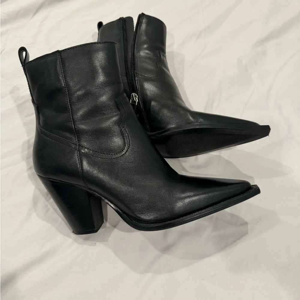 Mango Black Leather Ankle Boots - Picture 1 of 4